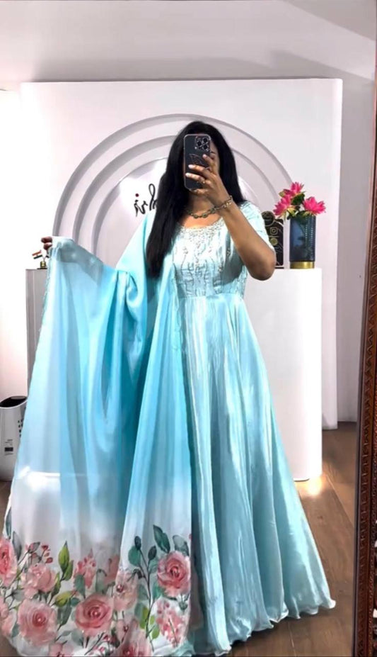 Sky Blue Latest Designer Gown Collection.