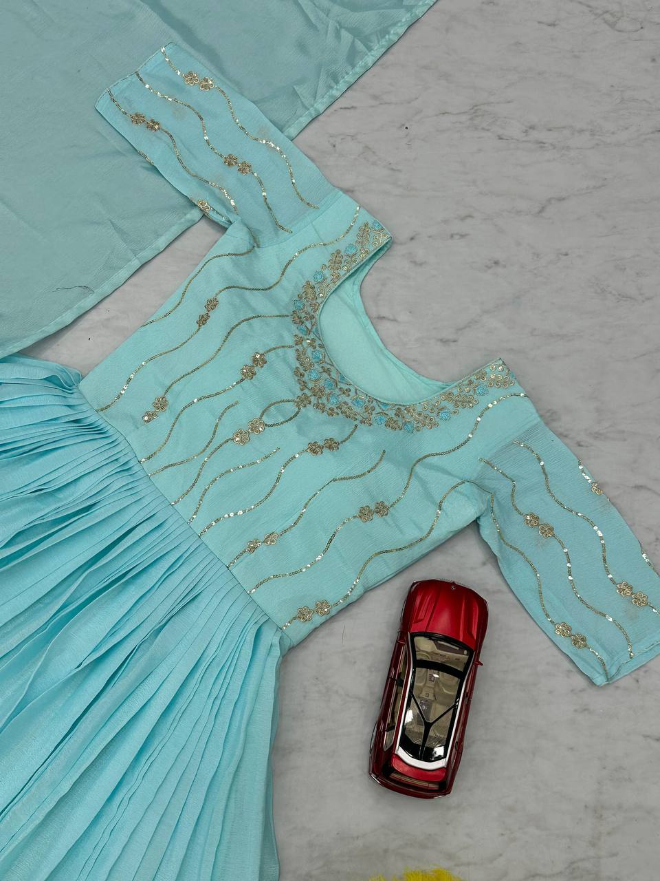 Sky Blue Latest Designer Gown Collection.