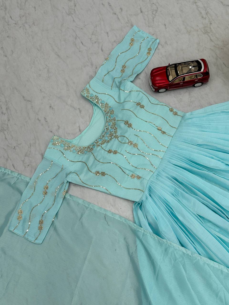 Sky Blue Latest Designer Gown Collection.