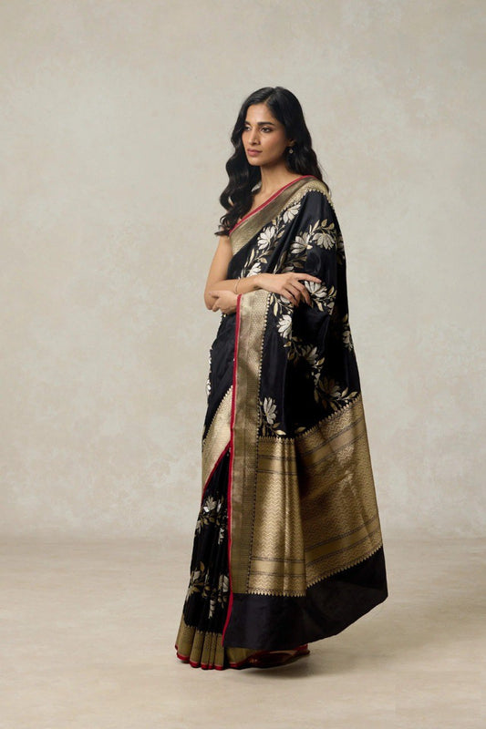 Party Wear Special Black Soft Banarasi Silk Saree Collection.