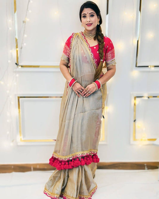 Adorable Designer Party Wear Heavy Tissue Silk Saree Collection.