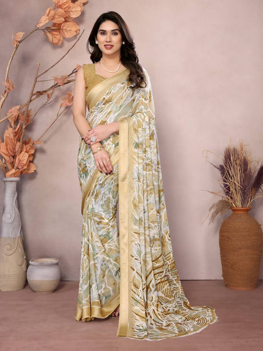 Party Wear Special Moss Silk Yellow Saree Collection.