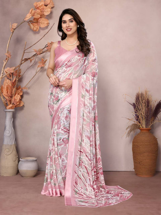 Amazing Floral Printed Bright Moss Silk Saree Collection.