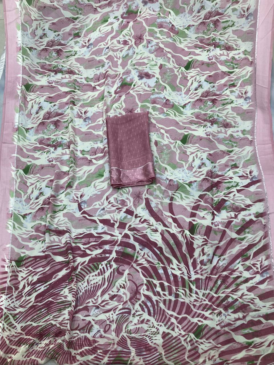 Amazing Floral Printed Bright Moss Silk Saree Collection.