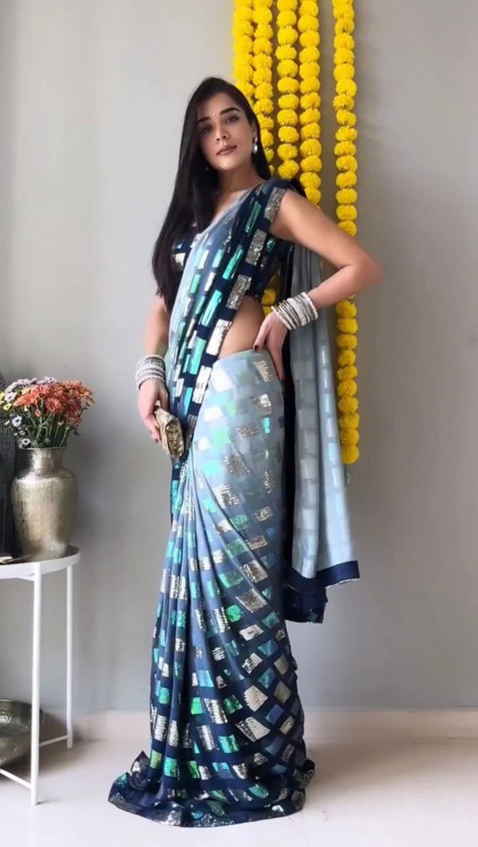 Navy Blue Heavy Georgette Sequence Work Saree Collection.