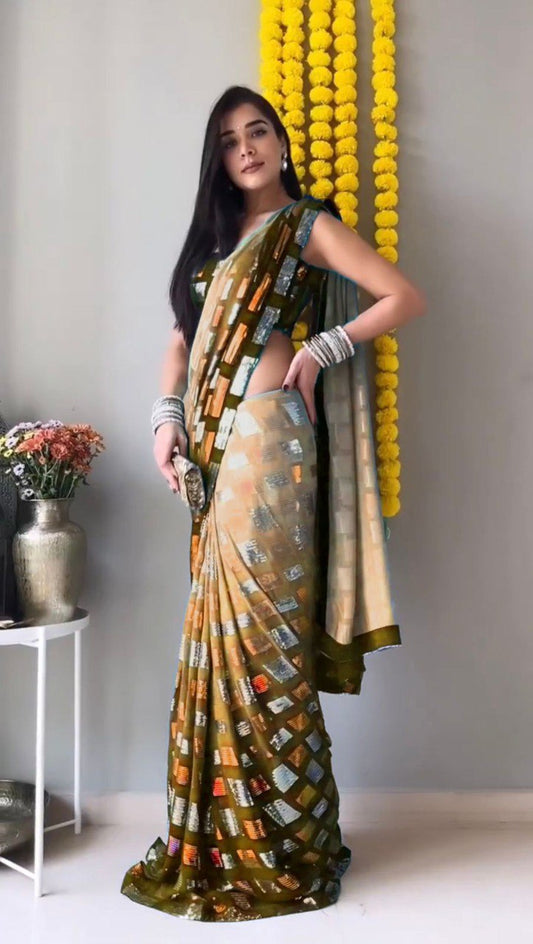 Weddings Functions Special Sequence Work Georgette Saree Collection.