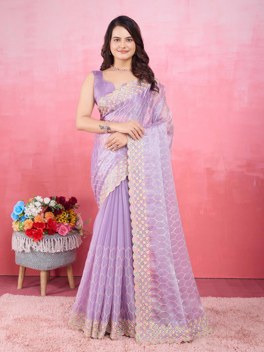 Lavender Party Wear Burberry Silk Saree Collection.