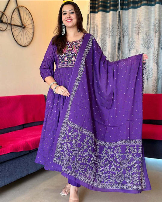 Pretty Purple Pure Cotton Casual Wear Special Outfit