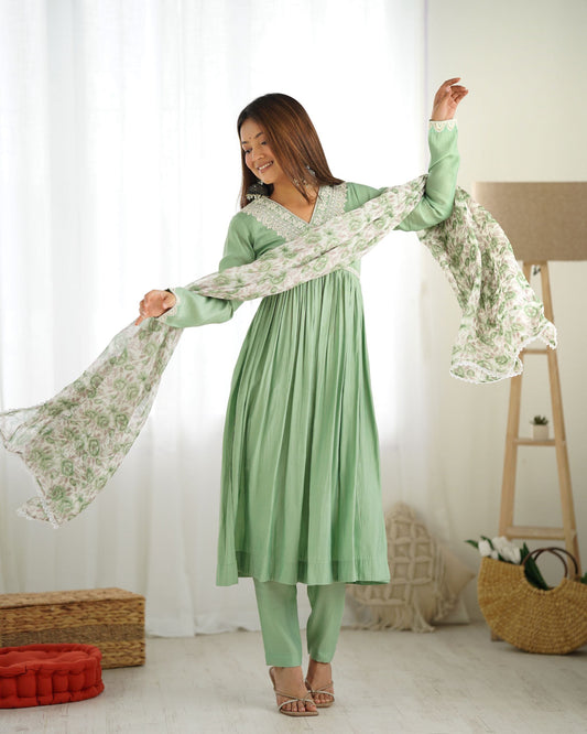 Latest Designer Romansilk Chanderi Nyra Cut Kurti-Pant Collection.