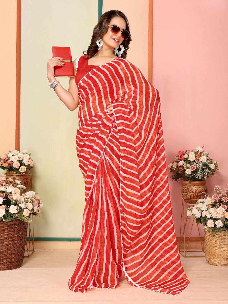 Weddings Special Red Leriya Ready To Wear Saree Collection.