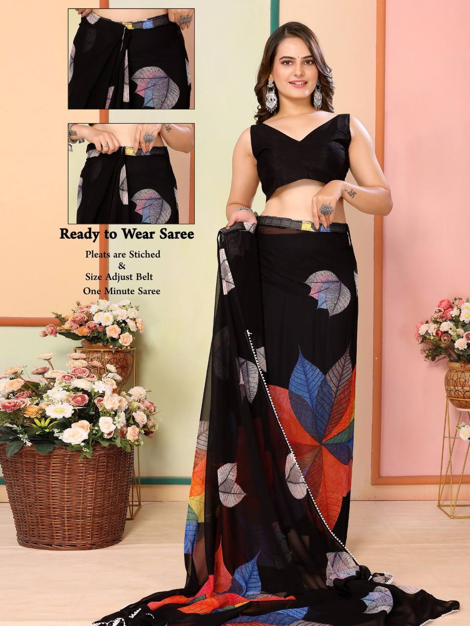 New Designer Black Ready To Wear Saree Collection.