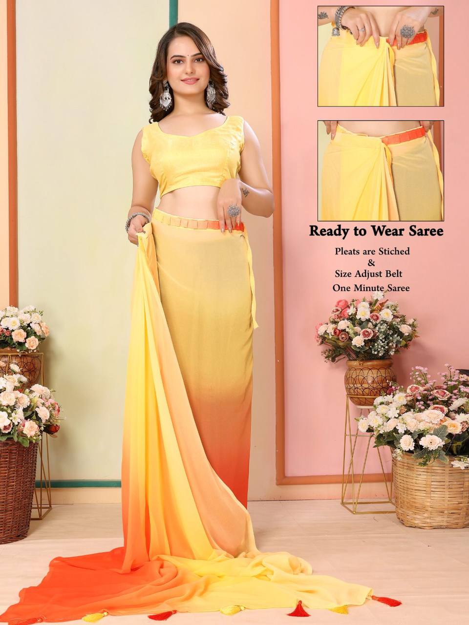 Beautiful 1 Min Ready To Wear Saree In Latest Multi Colour Saree.
