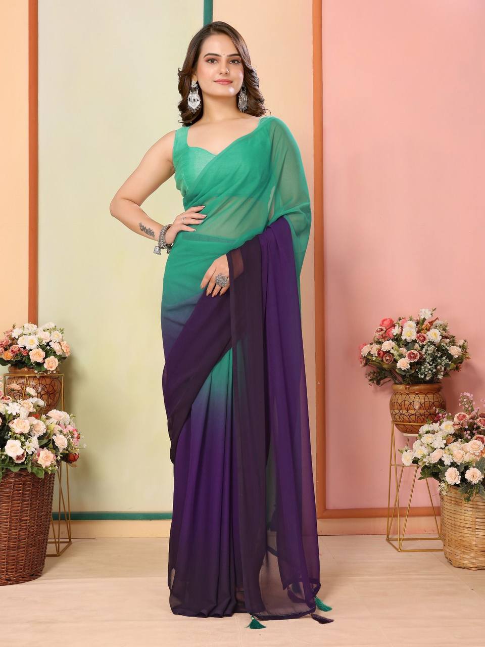 Latest New Multi Colour Design 1-Minute Ready To Wear Saree Collection.