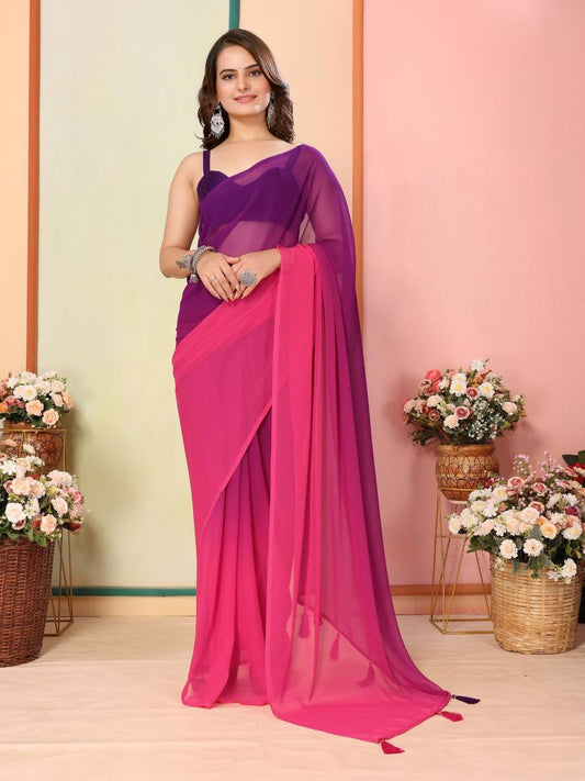 Attractive Look Dual Shade Color Padding 1-Minute Ready To Wear Upcoming Festival Special Saree Collection.