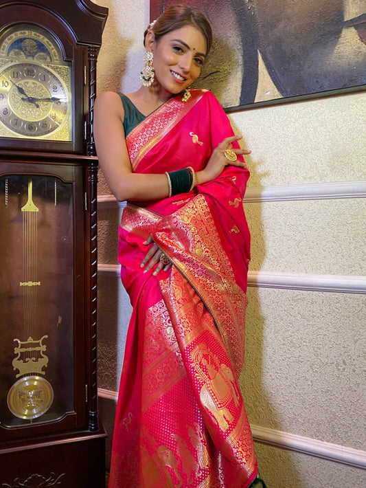 Attractive Pink Colour Wedding Wear Special Soft Banarasi Silk Saree Collection.