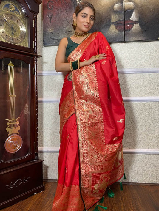Red Colour Pretty Soft Banarasi Silk Saree Collection.