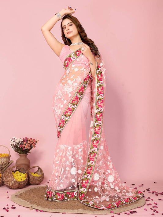 Chikankari Embroidery Design Work Soft Net Saree Collection.