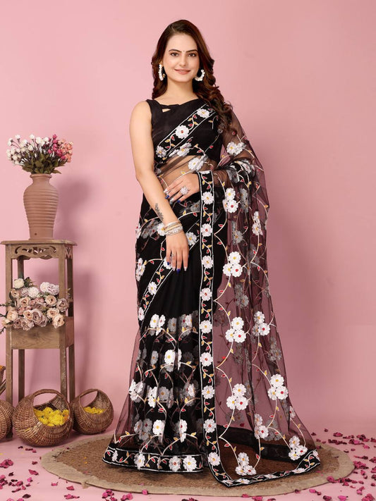 Premium Soft Net Party Wear Special Black Saree.