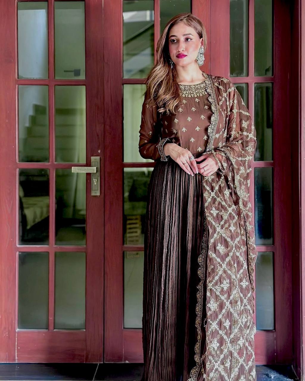 Latest New Party Wear Pure Crush Chinon Silk Fancy Gown Collection.