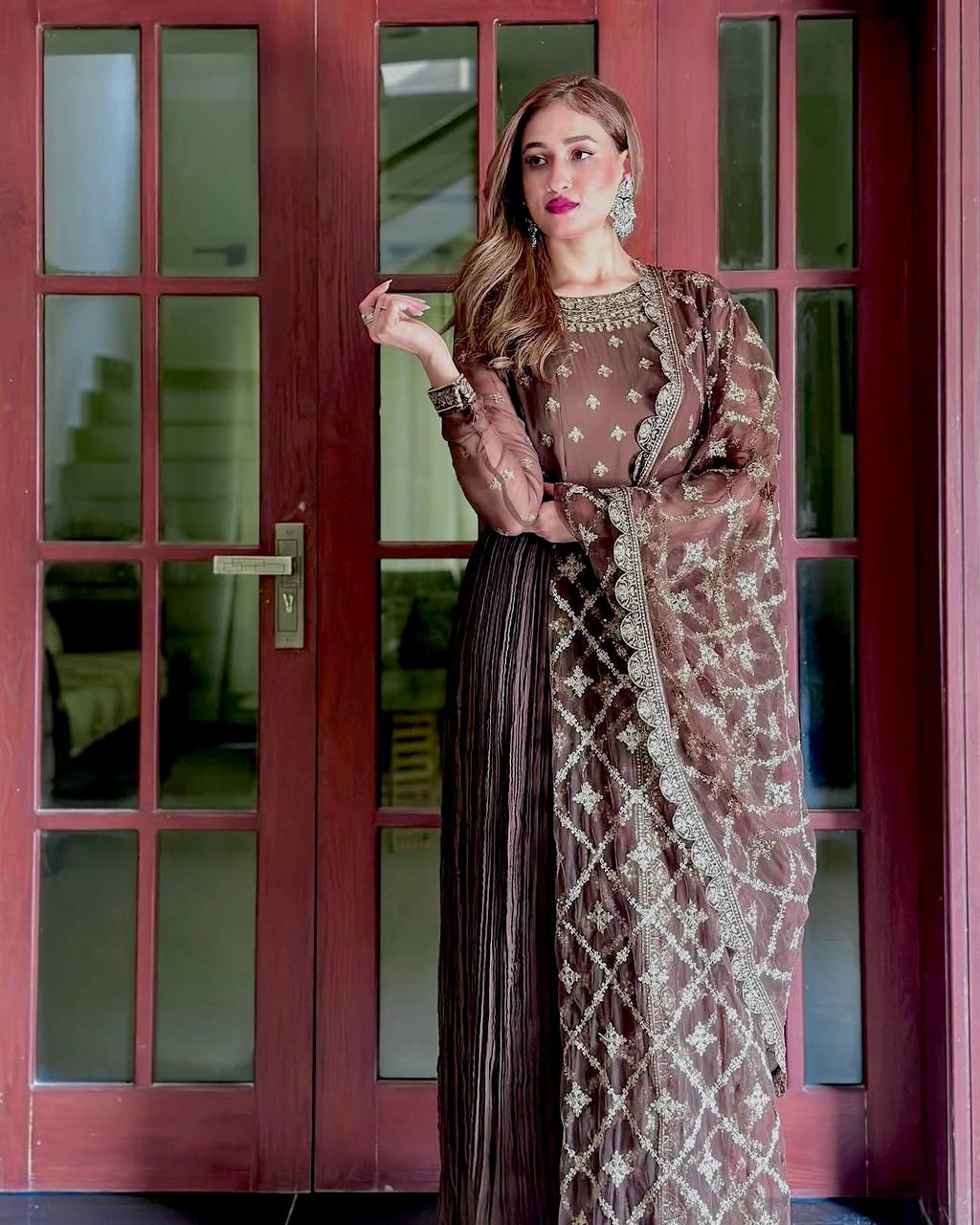 Latest New Party Wear Pure Crush Chinon Silk Fancy Gown Collection.