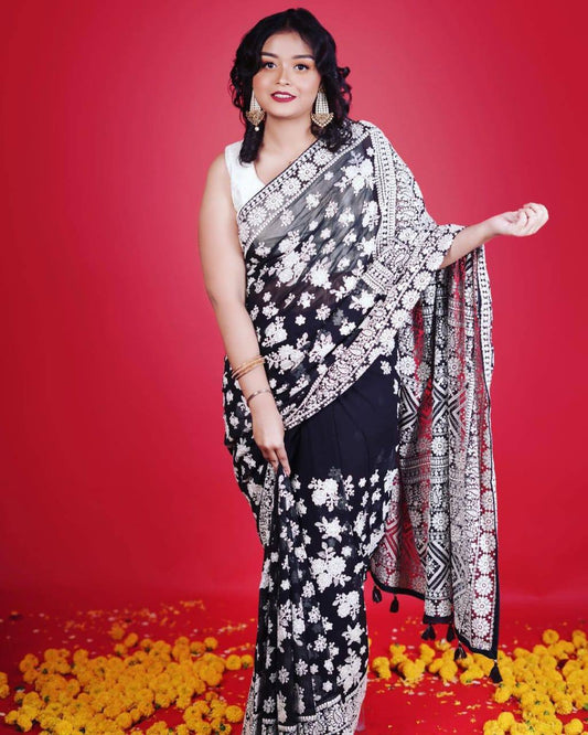 Most Demanding Beautiful Designer Party Wear Black Saree Collection.