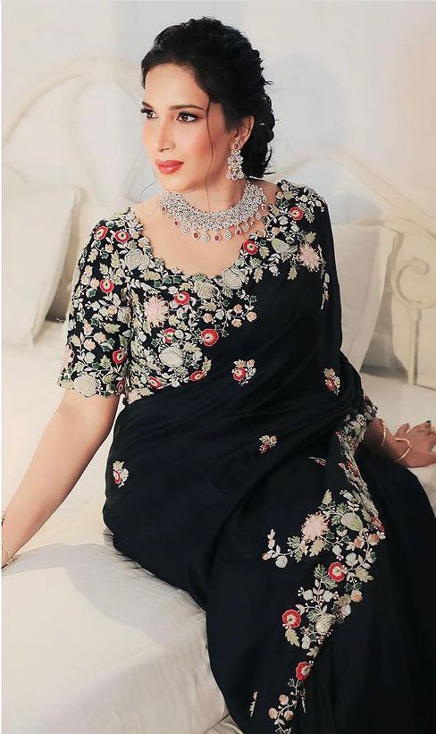 Party Wear Soft Georgette Black Saree Collection.