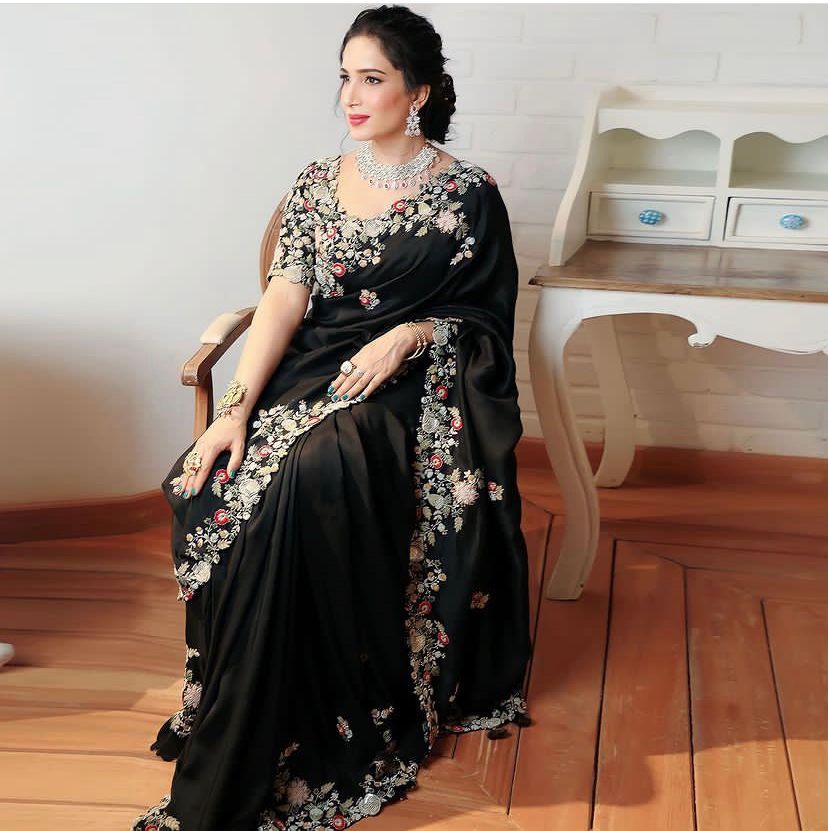 Party Wear Soft Georgette Black Saree Collection.